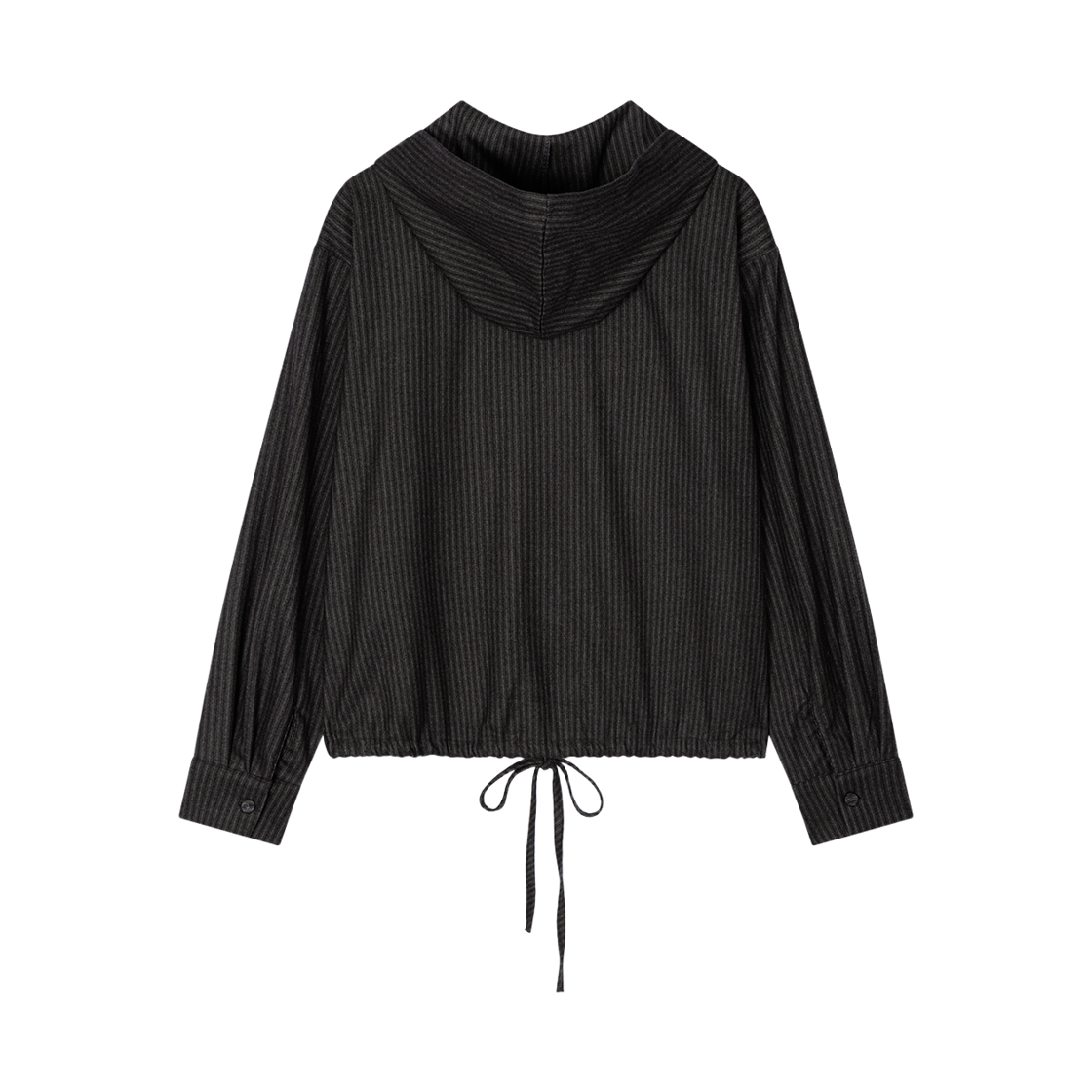 어글리쉐도우 스트라이프 러플 후디드 셔츠(차콜)(Uglyshadow Stripe Ruffle Hooded Shirt(Charcoal)) - 2