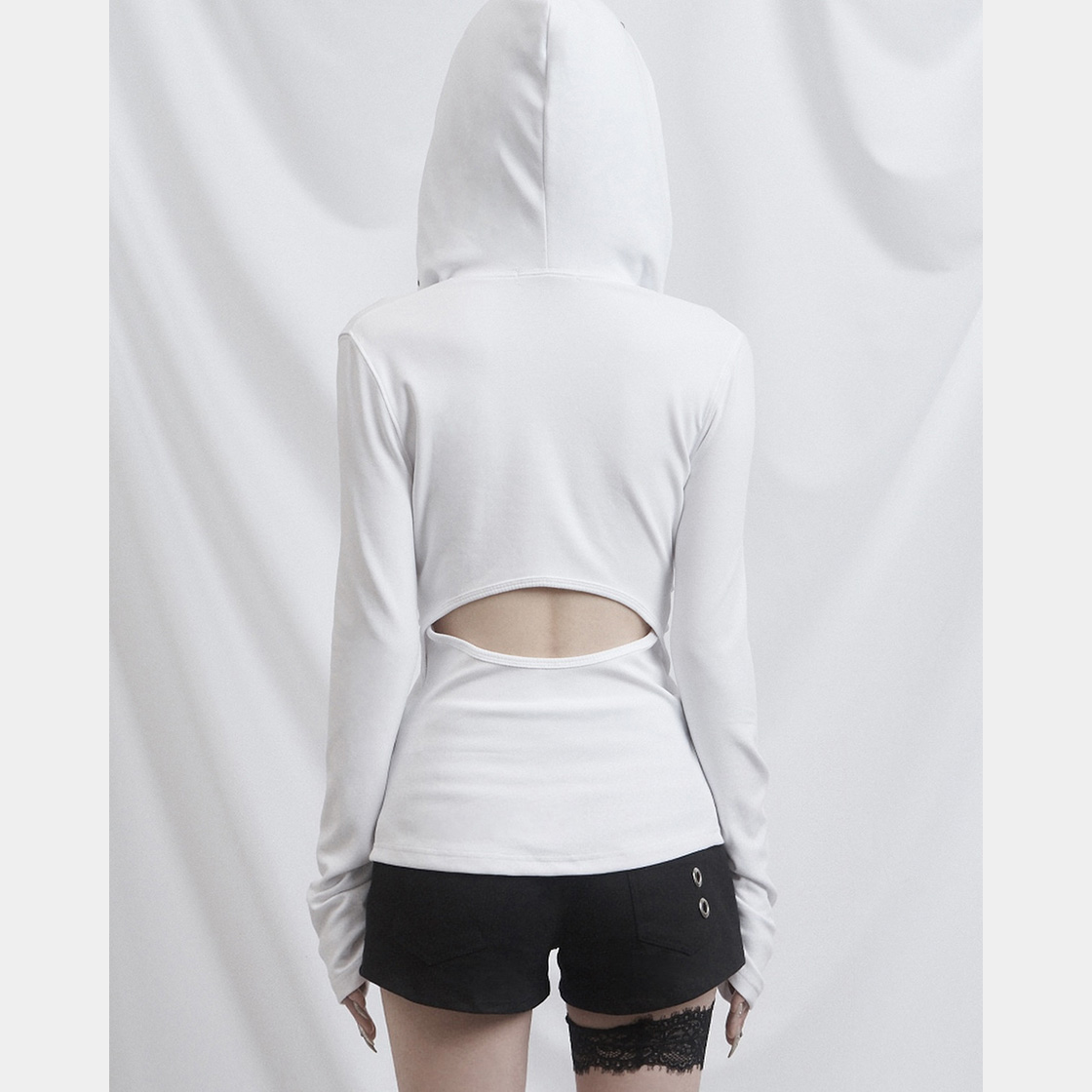 쇠아 컷 아웃 밴딩 슬림핏 후드집업 화이트(SØAR Cut Out Banding Hoodie Zip-Up White) - 4