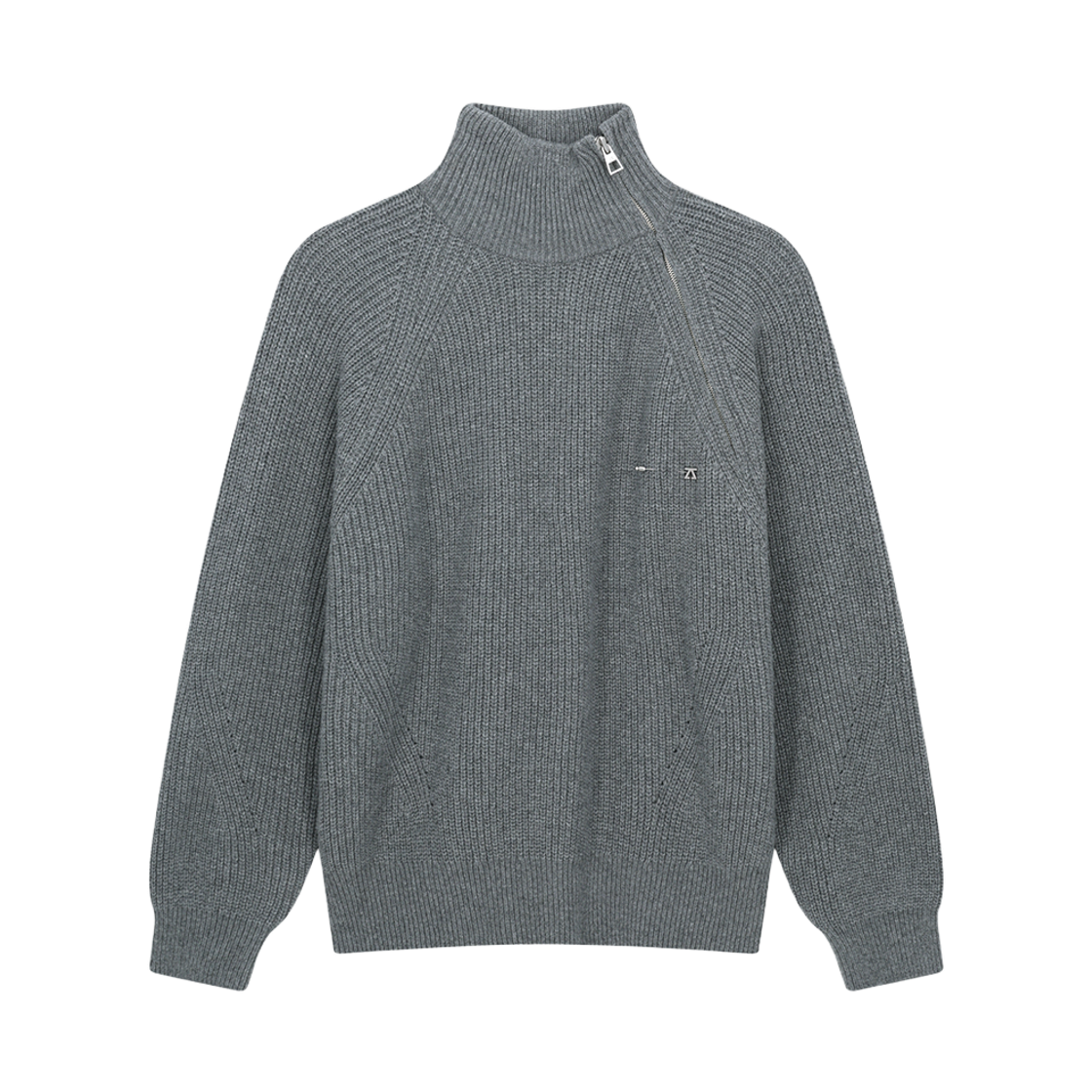 ZI6KT601MG ZIOSONGZIO Ribbed Asymmetric Zip High Neck Knit Melange Grey