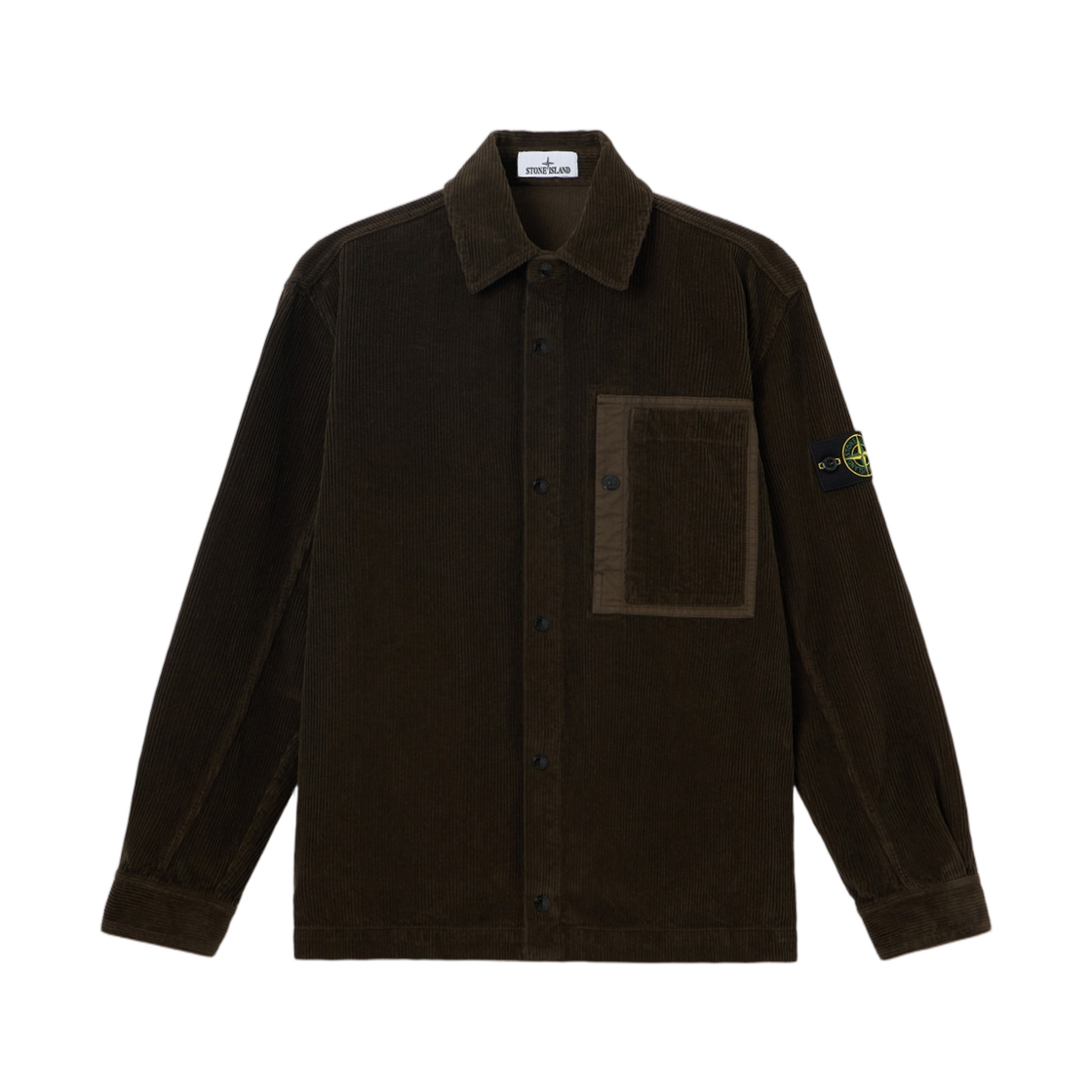L2S1512000-16S0212-V0078 Stone Island 1200016 Organic Cotton Corduroy 800 Comfort-Fit Snap-Front Overshirt with Chest Pocket Coal Grey - 26FW