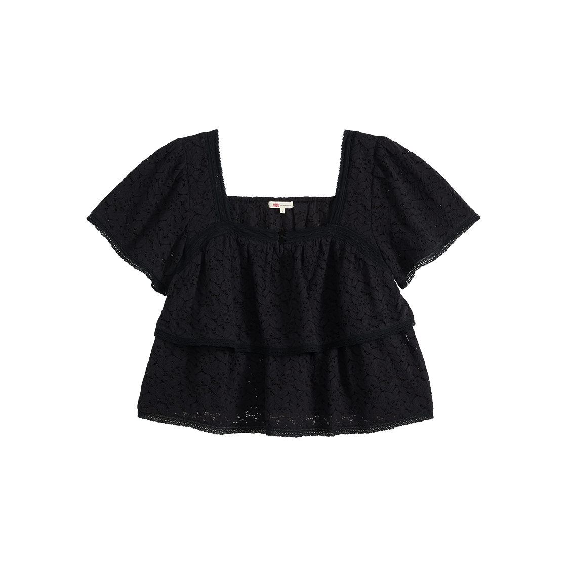 리바이스 돔 숏 슬리브 레이스 블라우스 블랙(Levi's Dom Short-Sleeve Lace Blouse Black)