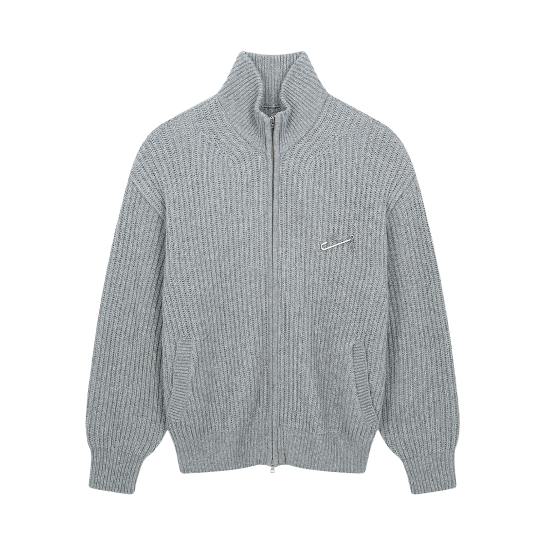 ZI5KT837LG ZIOSONGZIO SEMBLANCE Ribbed High Neck Zip Up Cardigan Light Grey