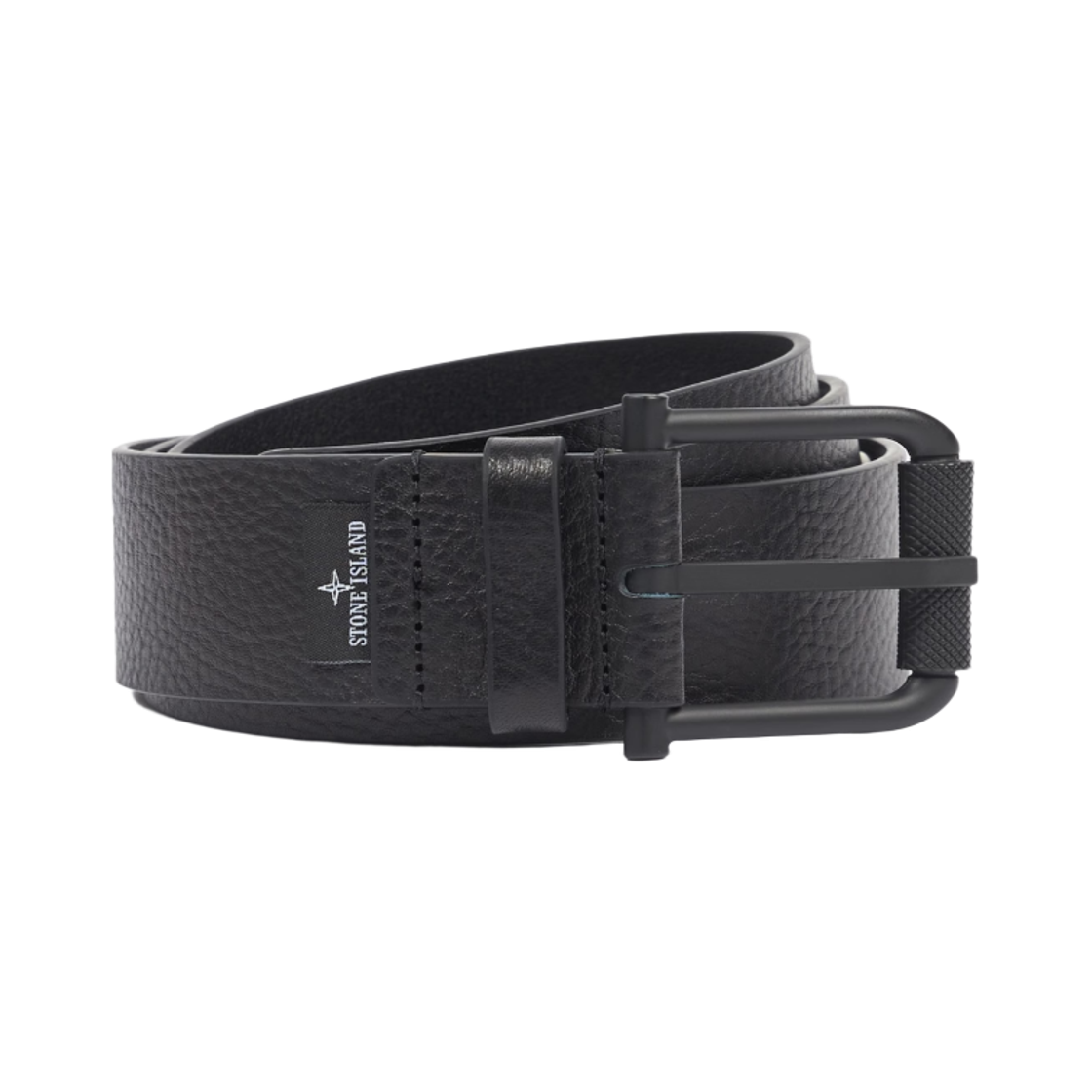 L2S1593000-02S0072-V0029 Stone Island 9300002 Tumbled Leather Belt with Textured Buckle Black - 26FW