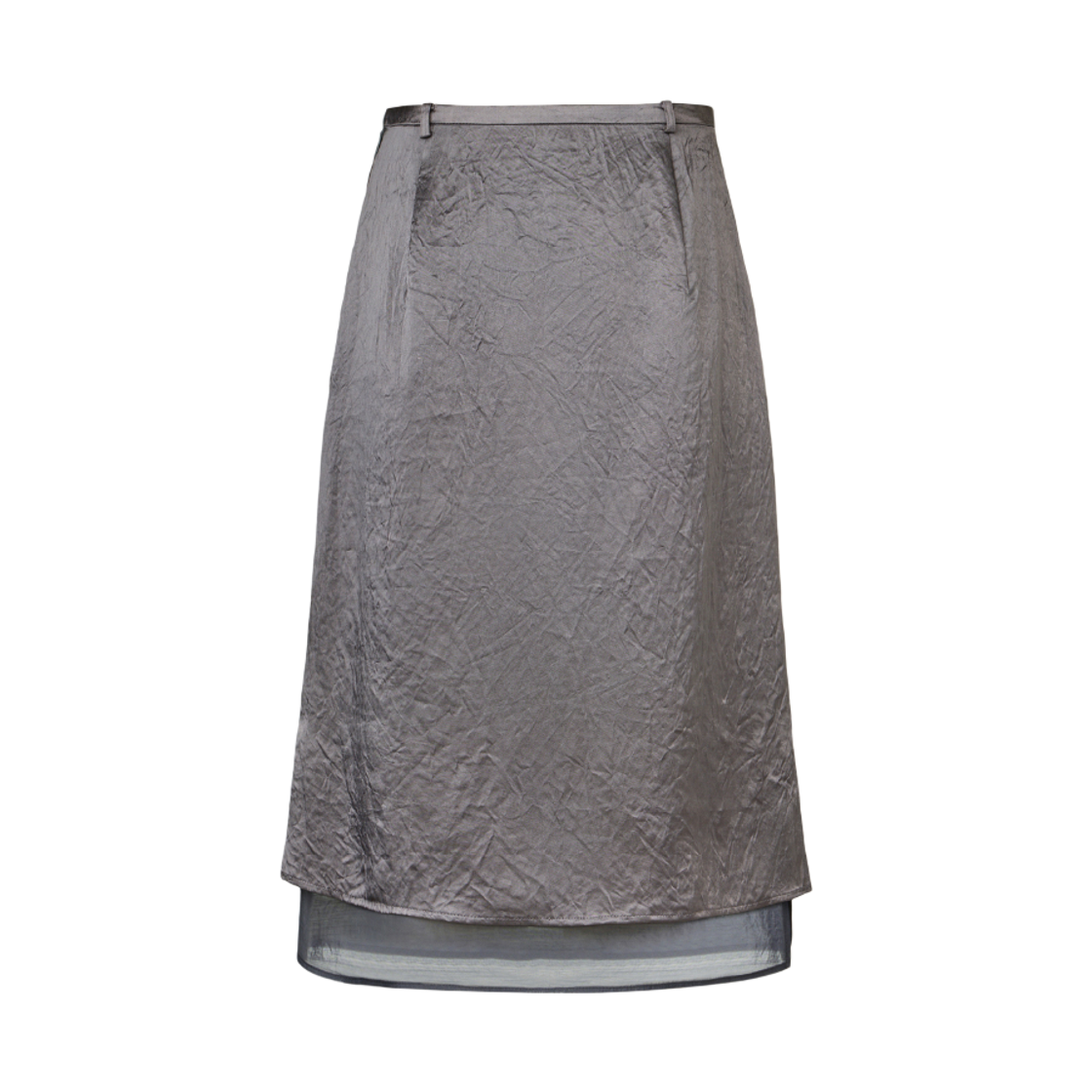 쿠메 새틴 레이어드 스커트 그래이(KUME Crinkled Satin Layered Midi Skirt Gray) - 3
