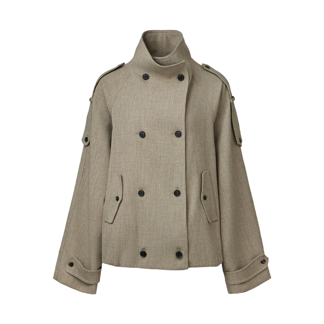 쿠메 울 하이넥 더블  자켓 베이지(KUME Wool Blend Double-Breasted Short Trench Coat  Beige) - 2