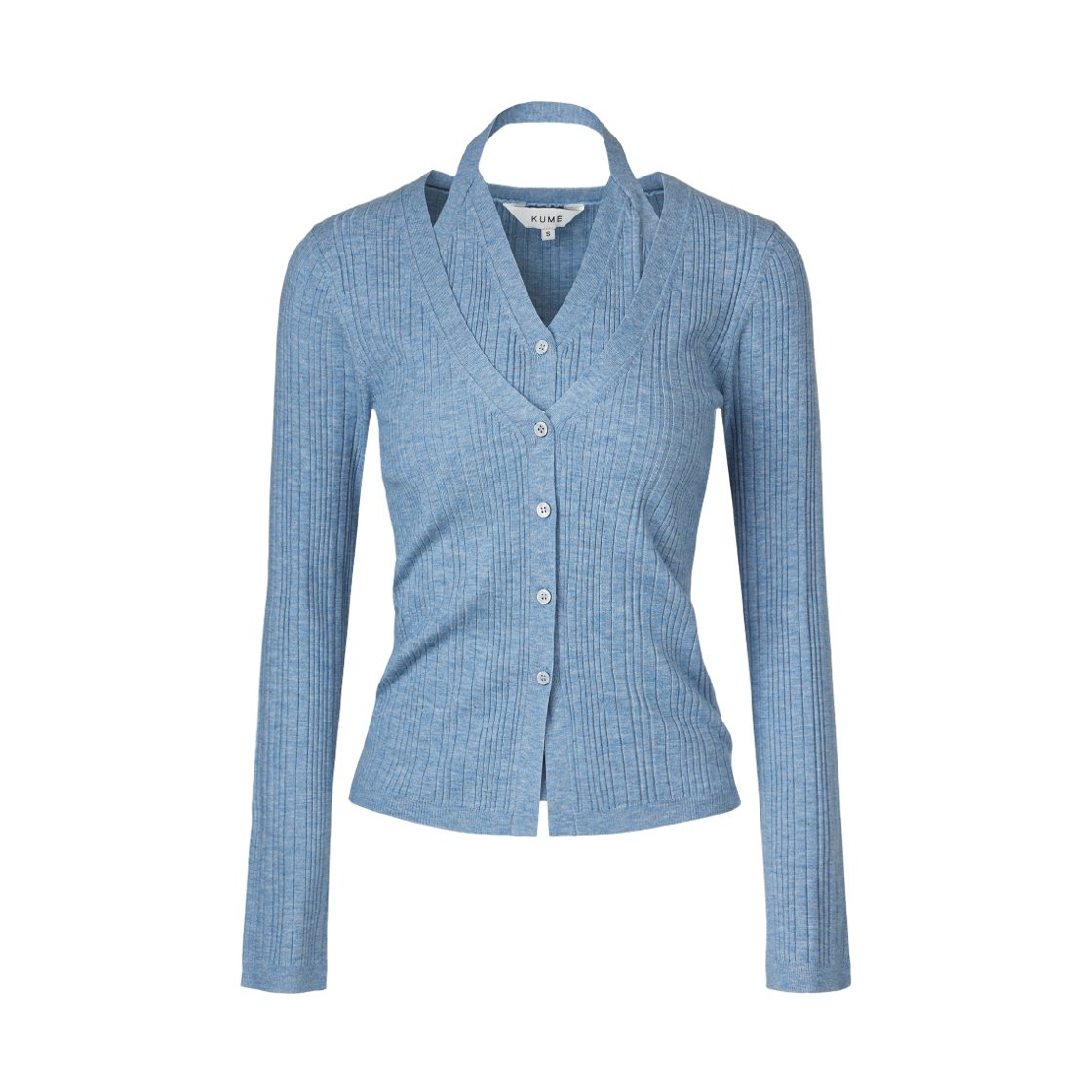 KM-26FW-SW05-BL KUME Halter Layered Ribbed knit Cardigan Blue