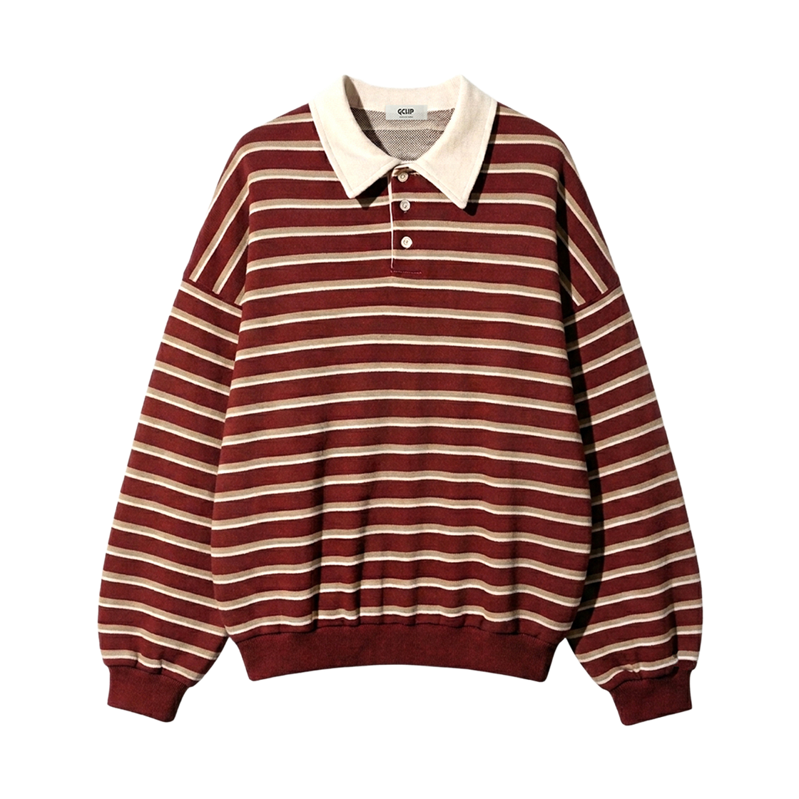 GC뉴진3도단가라카라맨투맨-버건디 GCLIP Striped Collared Rugby Sweatshirt Burgundy