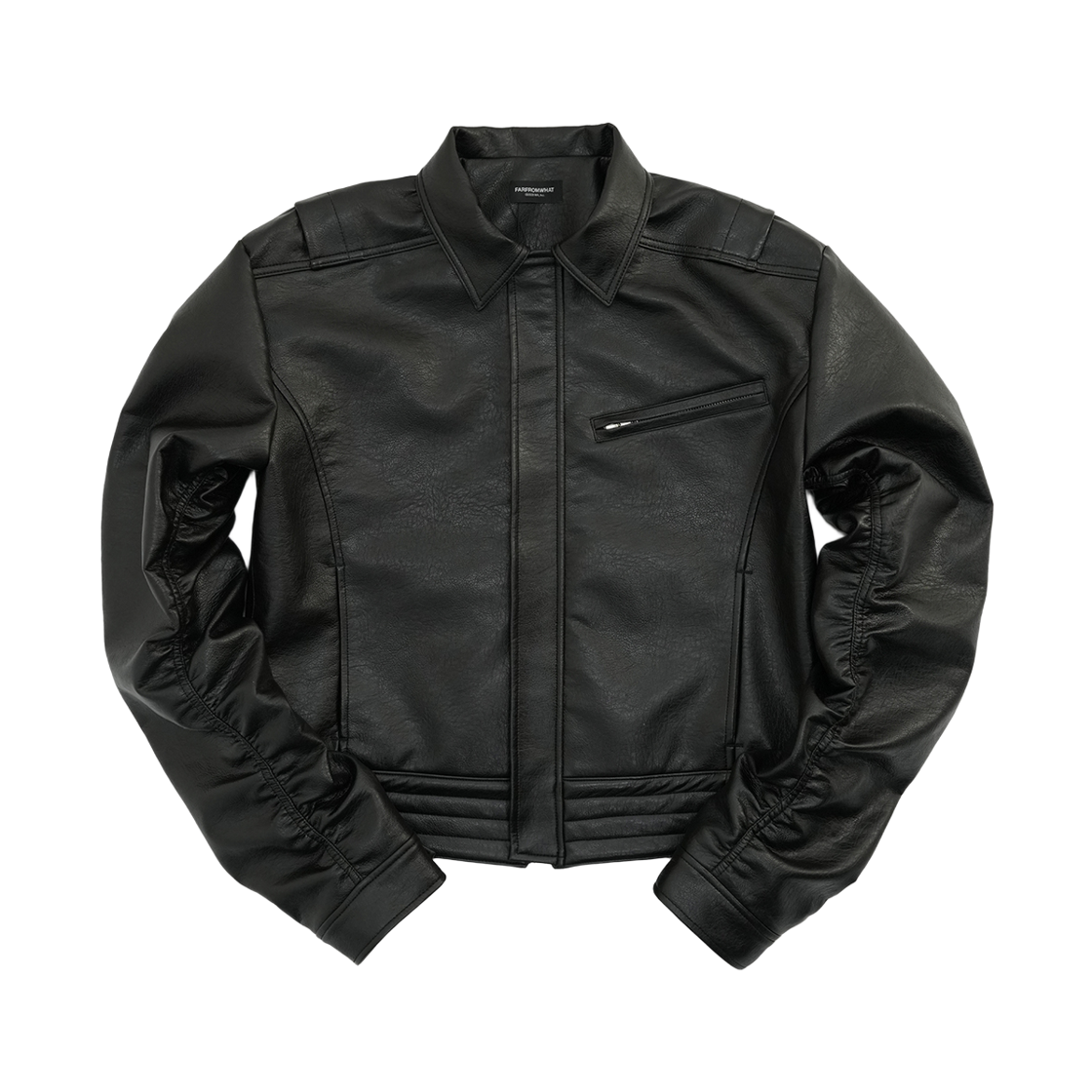25001-3333-016-BK farfromwhat far faux leather puckering jacket