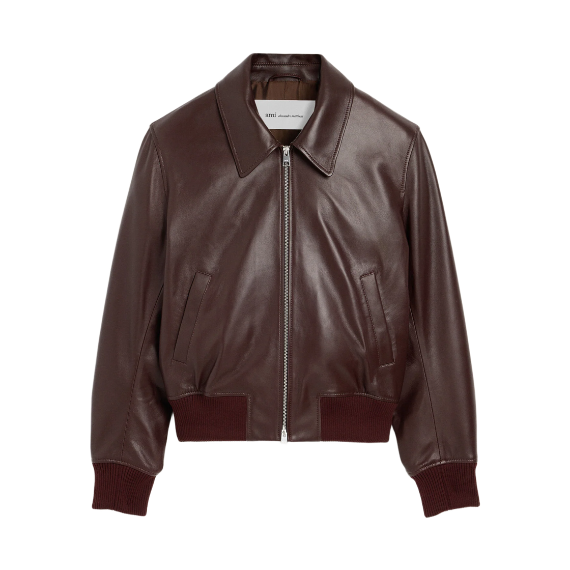 아미 버건디 램 레더 지퍼 자켓 다크 체리(AMI Burgundy Lamb Leather Zipped Jacket Dark Cherry)