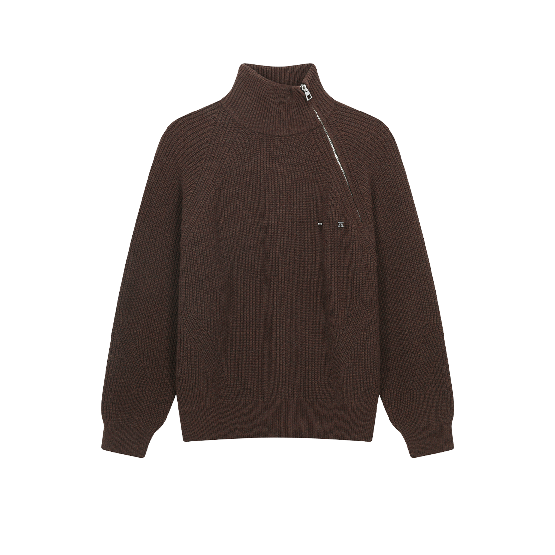 지오송지오 리브드 어시메트릭 지퍼 하이넥 니트 브라운 ZI6KT602BR(ZIOSONGZIO Ribbed Asymmetric Zip High Neck Knit Brown)