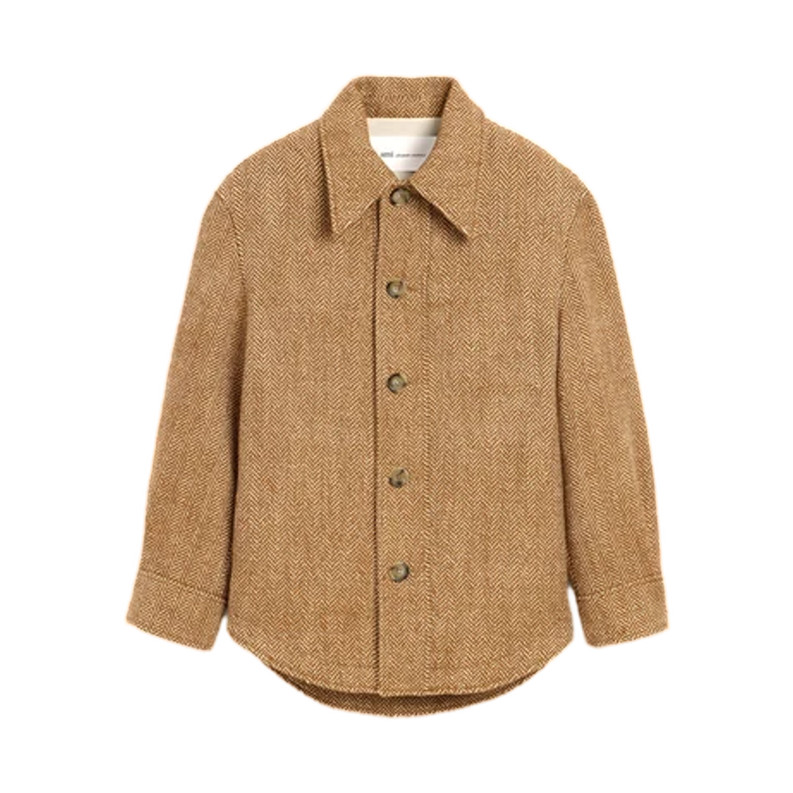 UJK936-WV0214-A255 AMI Brown Wool Button Down Jacket Chocolate Brown Ivory