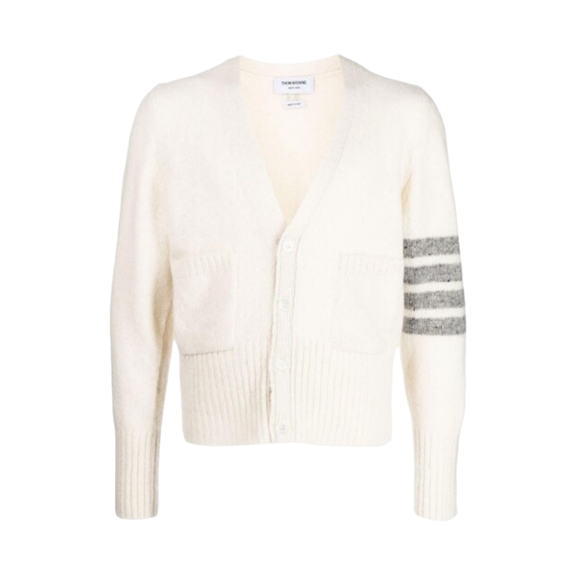 MKC084A-00278-100 Thom Browne 4-Bar in Mohair Tweed Cardigan White