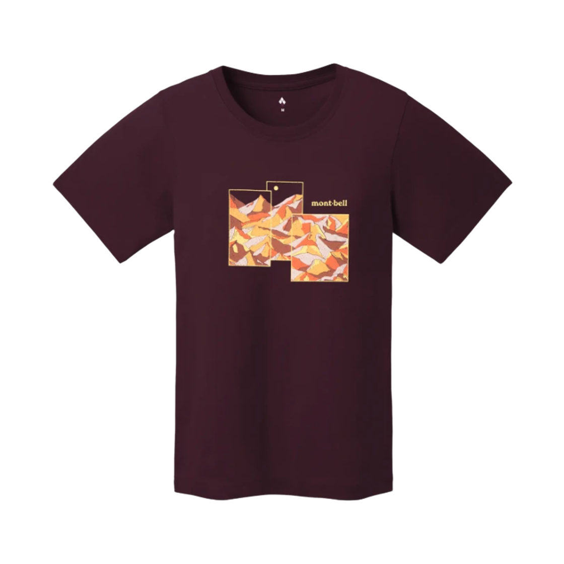 2104871 (W) Montbell Pear Skin Cotton Mountain Collage T-Shirt Wine Red
