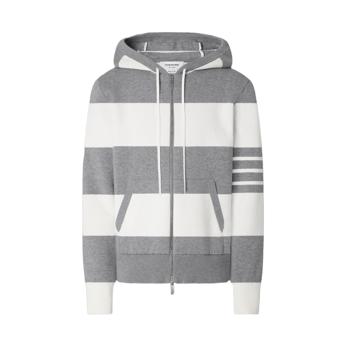 MKT025A-Y3004-055 Thom Browne Hector 4-Bar Rugby Zip Up Hoodie Light Grey