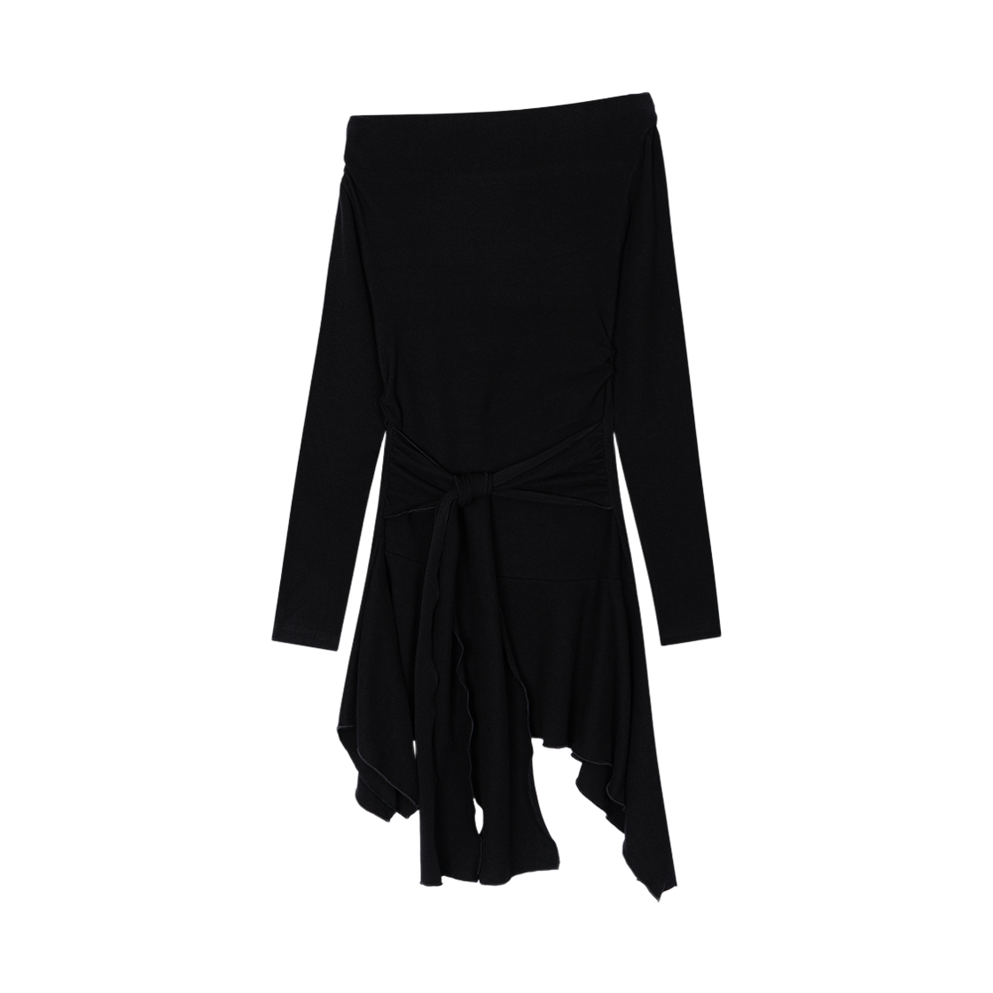 AMS023 Uglyshadow Ruched Boat Long Tee(Black)