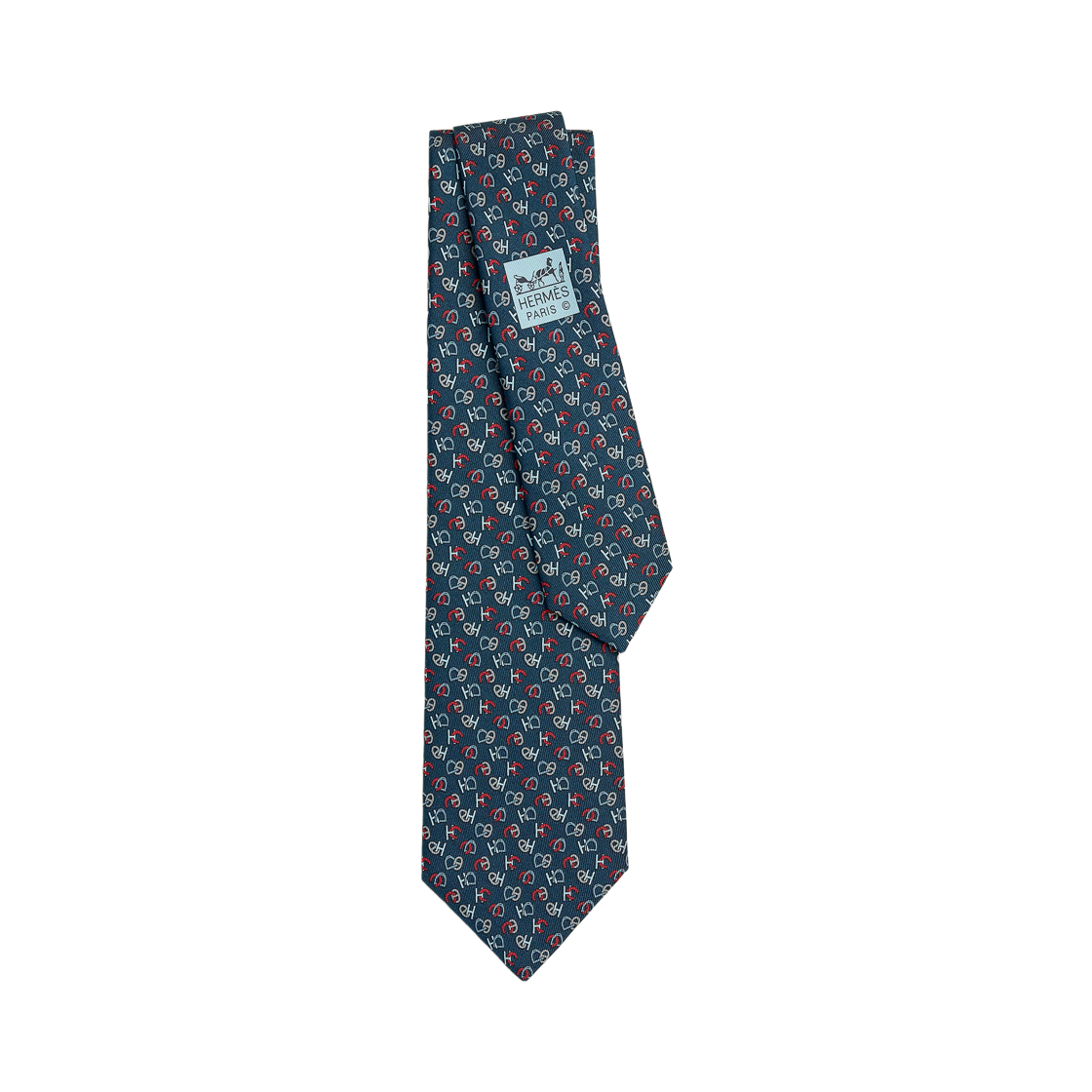 H006423T04 Hermes Deux Par Deux Tie 7cm Marine Rouge Ciel