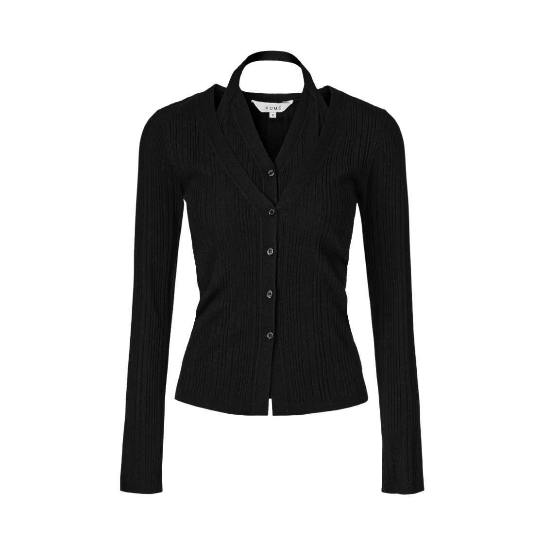 쿠메 홀터 레이어링 니트 가디건 블랙(KUME Halter Layered Ribbed knit Cardigan Black) - 2