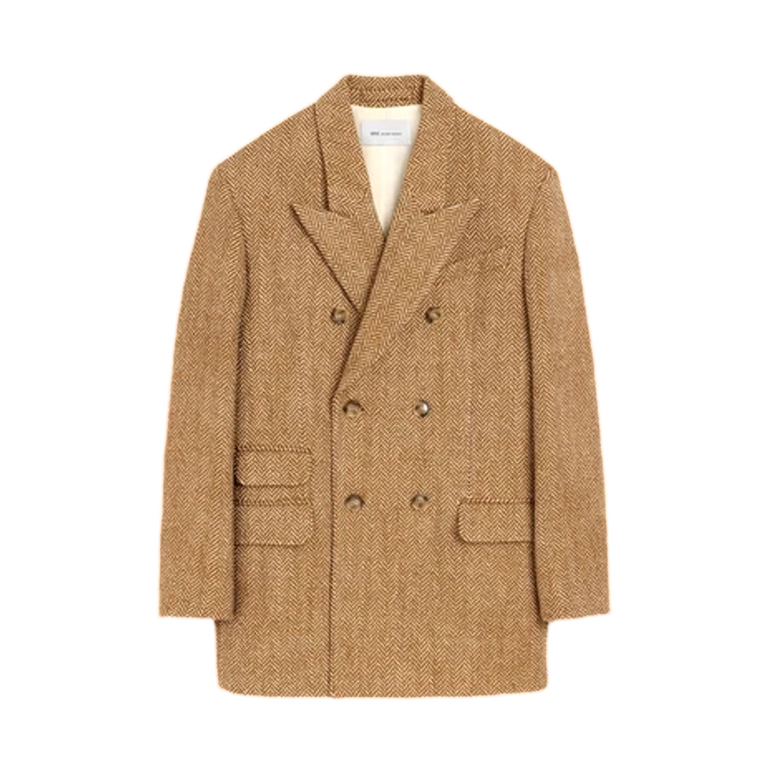 FBV776-WV0214-A255 (W) AMI Brown Double Breasted Herringbone Wool Blazer Chocolate Brown Ivory