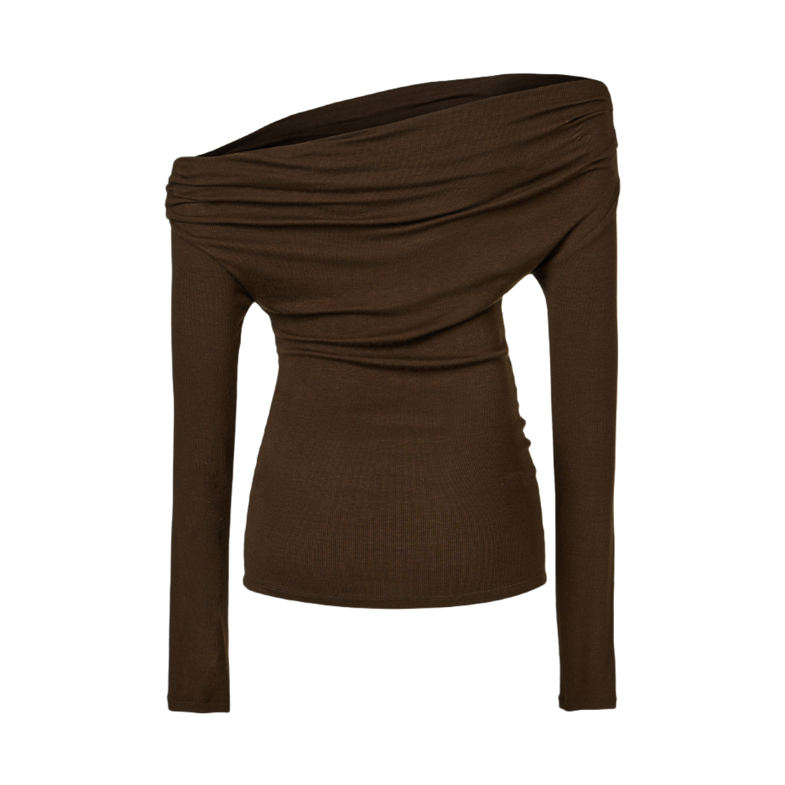 쿠메 언발란스 오프숄더 티셔츠 브라운(KUME Asymmetric Off-Shoulder Ruched Top Brown) - 3
