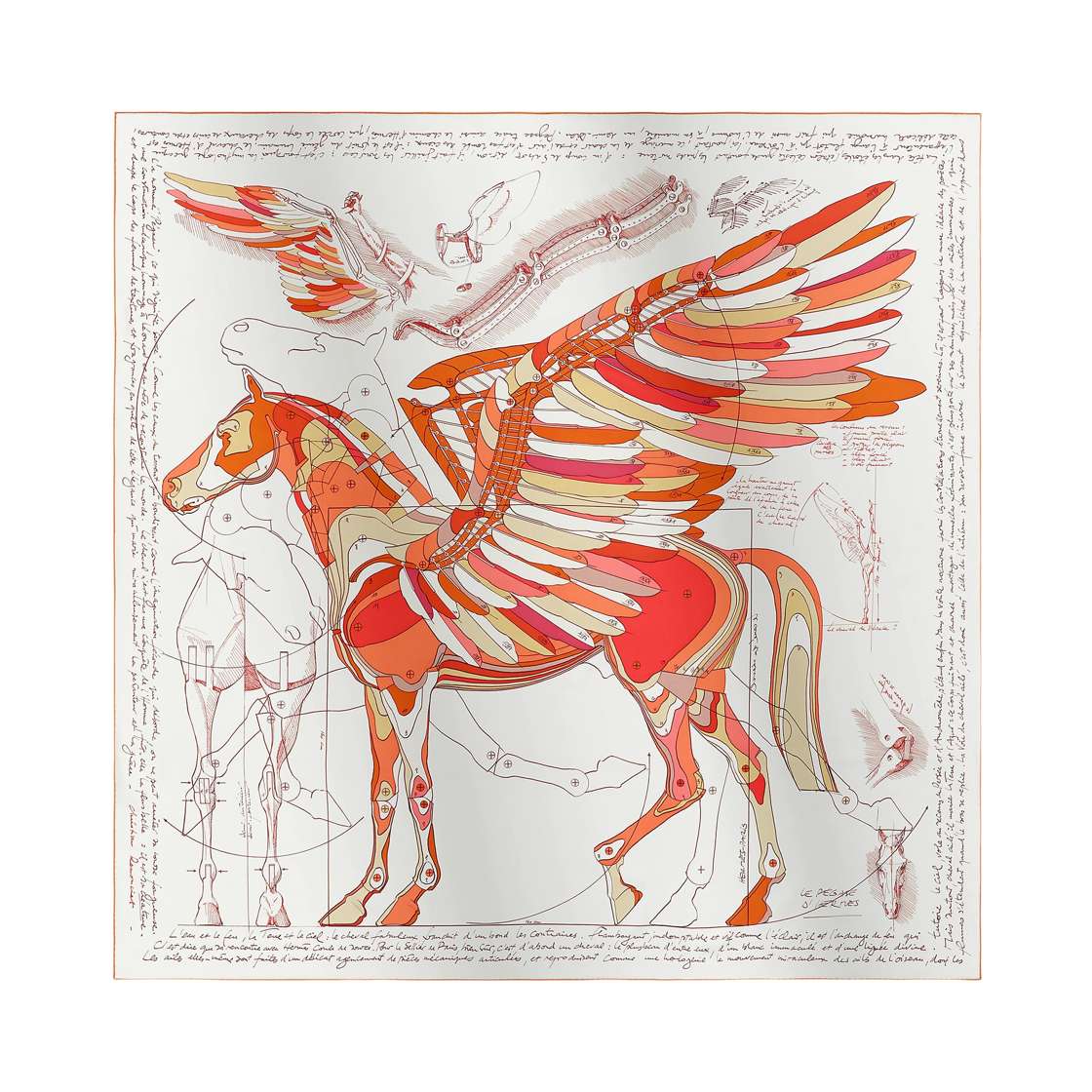 H672631S05 (W) Hermes Le Pegase D'Hermes Scarf 140 Silk & Blanc Brique Rouge