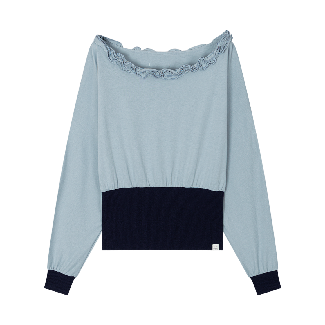어글리쉐도우 오프숄더 러플 탑(블루)(Uglyshadow Off-Shoulder Ruffle Top(Blue))
