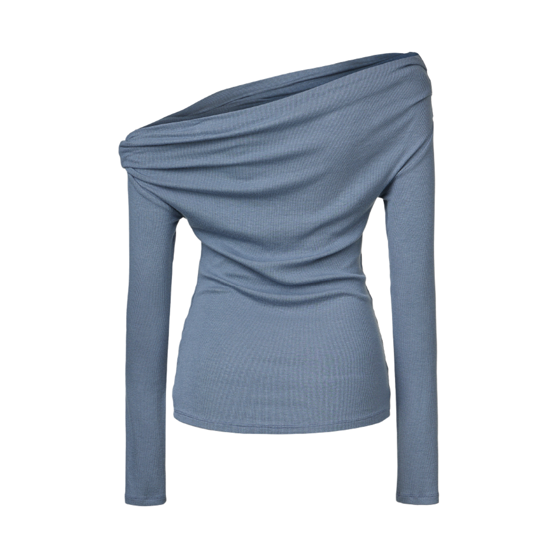 쿠메 언발란스 오프숄더 티셔츠 블루(KUME Asymmetric Off-Shoulder Ruched Top Blue) - 3