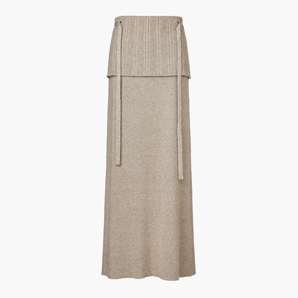 쿠메 폴드오버 캐시미어 니트  스커트 베이지(KUME Cashmere Blend Fold-Over Knit Skirt Beige) - 2