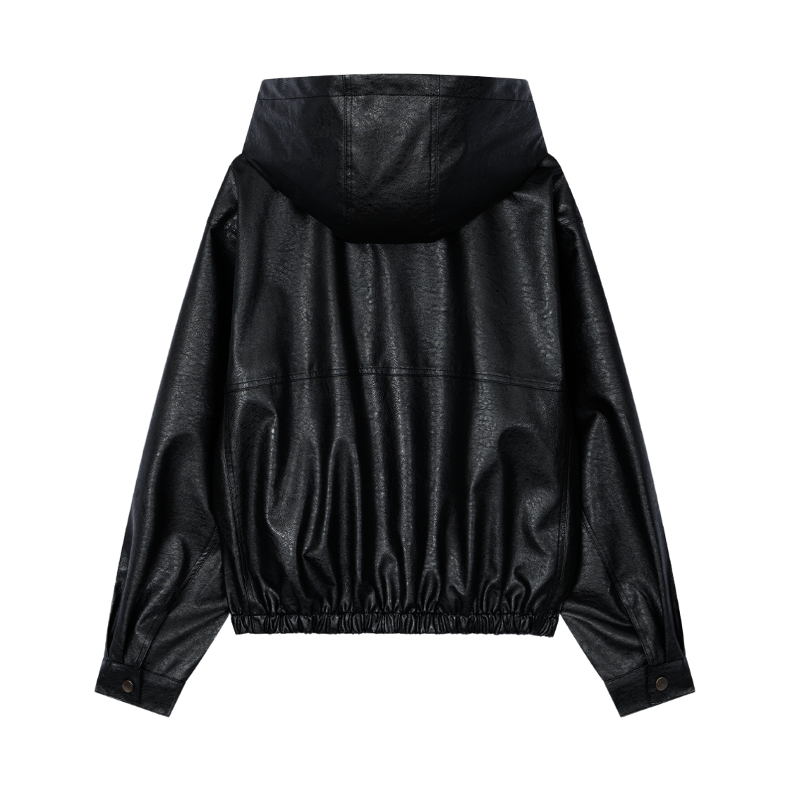 어글리쉐도우 비건 레더 후디드 자켓(블랙)(Uglyshadow Vegan Leather Hooded Jacket(Black)) - 2