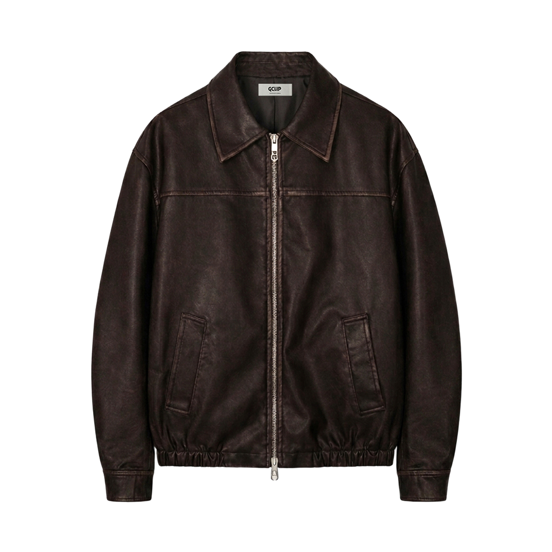 GC시크워싱절개레더자켓-다크브라운 GCLIP Vintage Leather Semi-Crop Blouson Jacket Dark Brown
