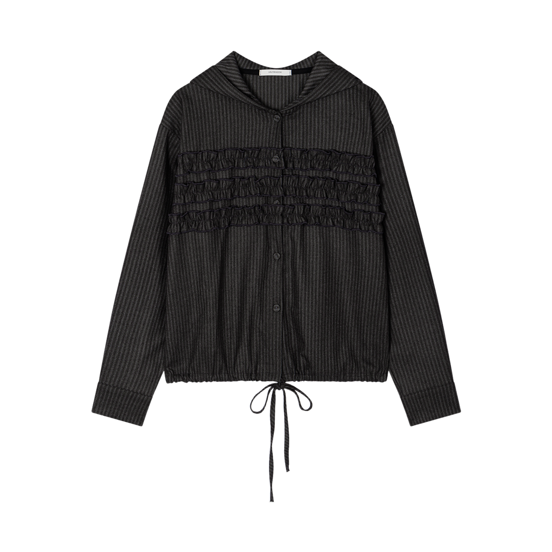 AMS028 Uglyshadow Stripe Ruffle Hooded Shirt(Charcoal)