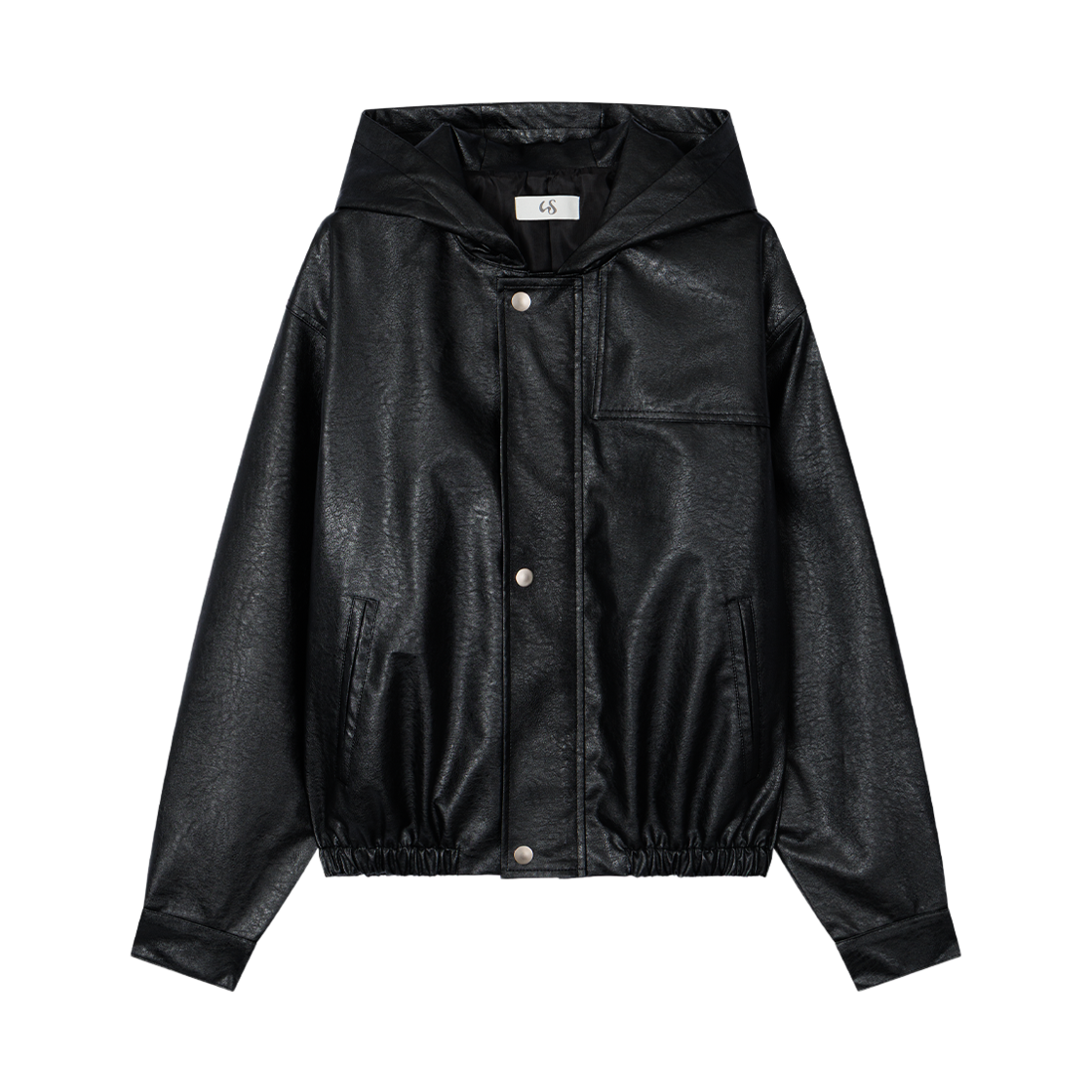 AMS039 Uglyshadow Vegan Leather Hooded Jacket(Black)