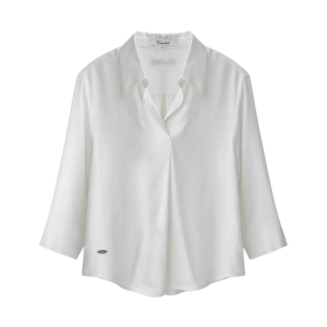 비바셔스 셰르 오픈 카라 블라우스 화이트(VIVACIOUS Cher Open Collar Blouse White)