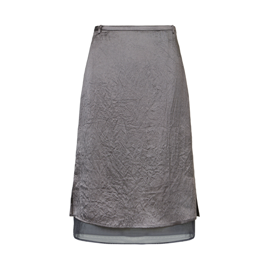 KM-26FW-SK02-GR KUME Crinkled Satin Layered Midi Skirt Gray