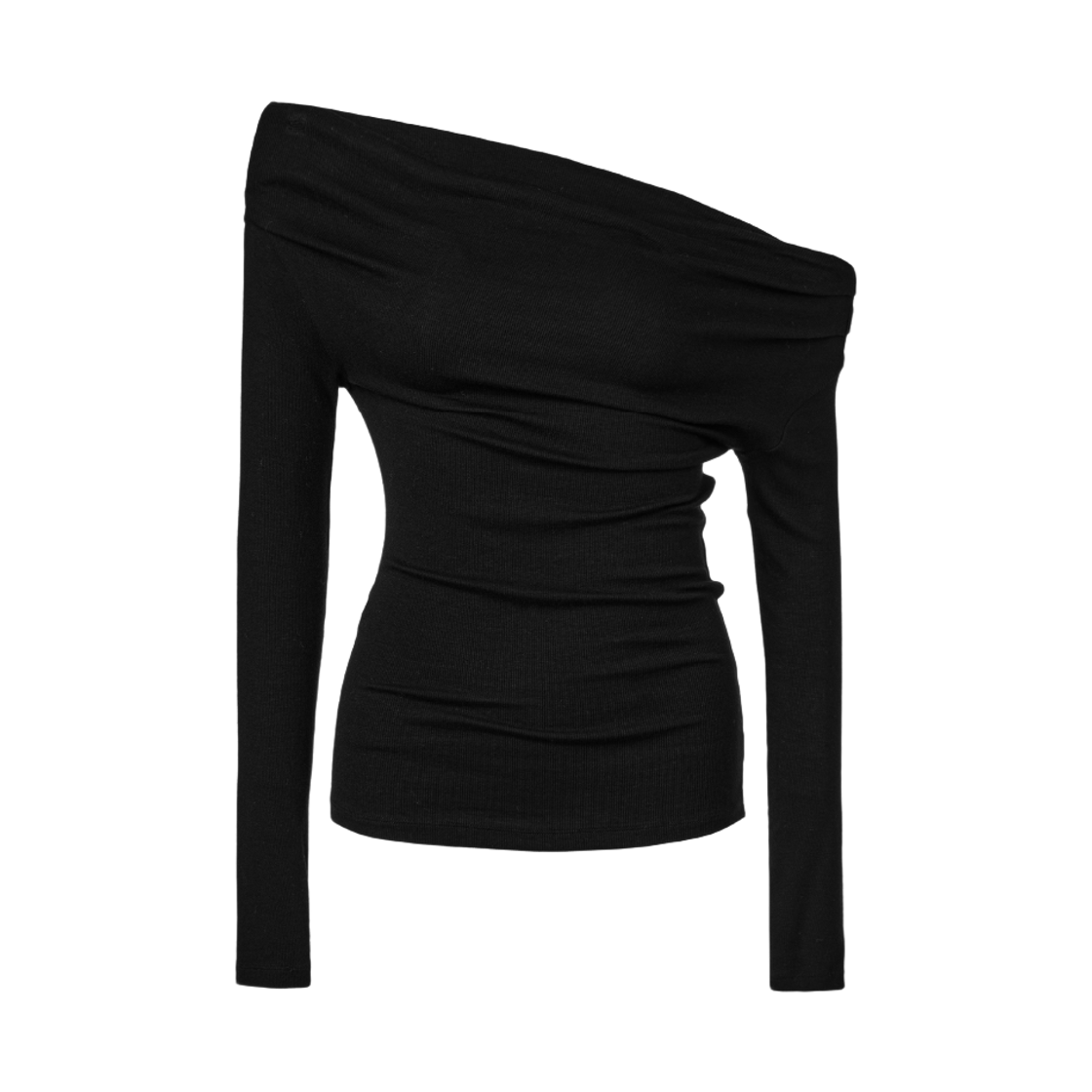쿠메 언발란스 오프숄더 티셔츠 블랙(KUME Asymmetric Off-Shoulder Ruched Top Black) - 1