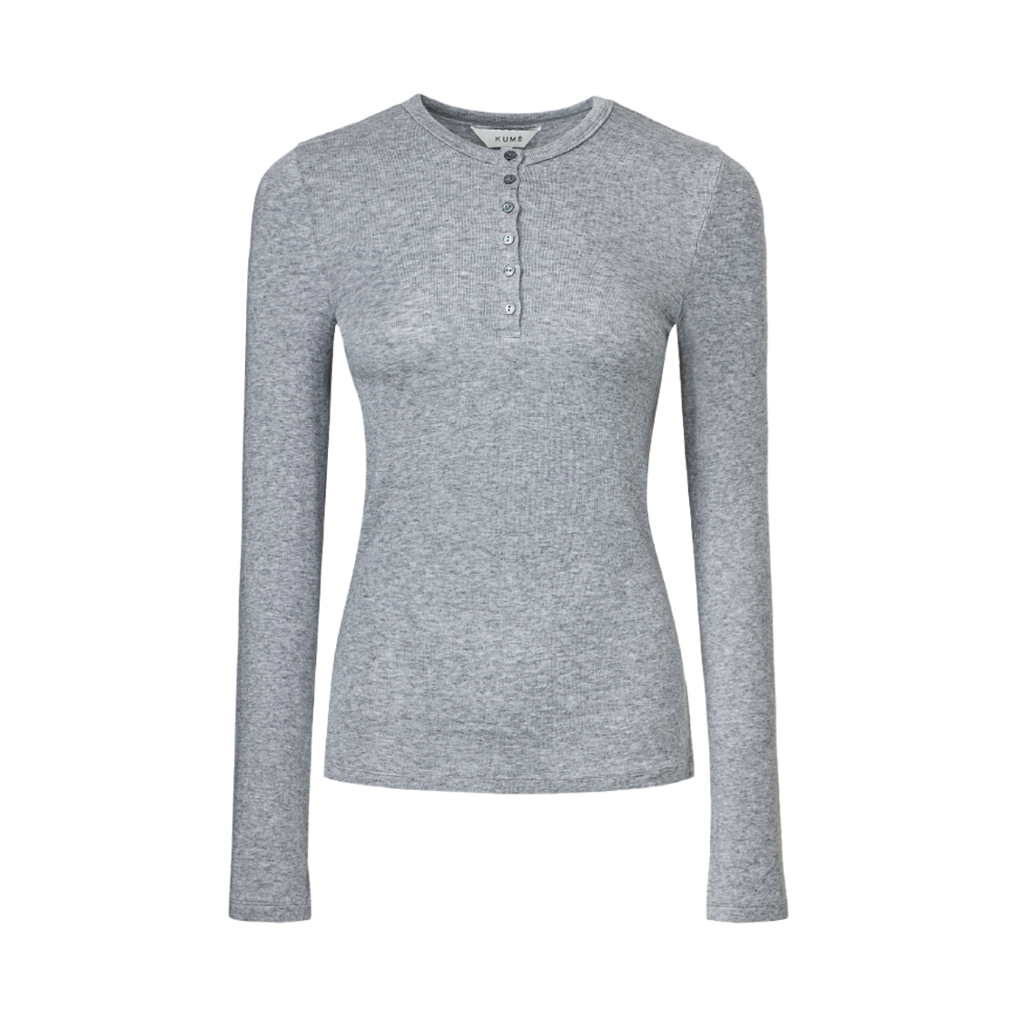 KM-26FW-TS03-MGR KUME Henley Neck Side Slit Top Melange Gray