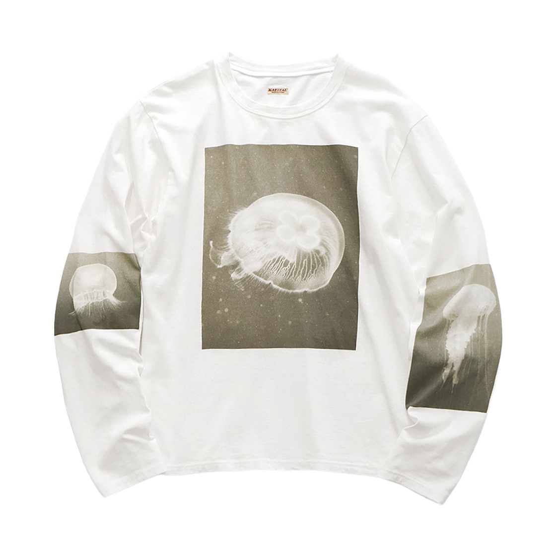 K2609LC034 Kapital 20 Jersey Crew Neck Long Sleeve T-Shirt Monochrome Jellyfish Print White