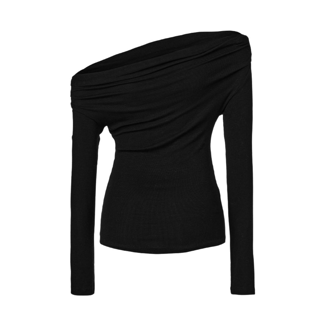 쿠메 언발란스 오프숄더 티셔츠 블랙(KUME Asymmetric Off-Shoulder Ruched Top Black) - 3