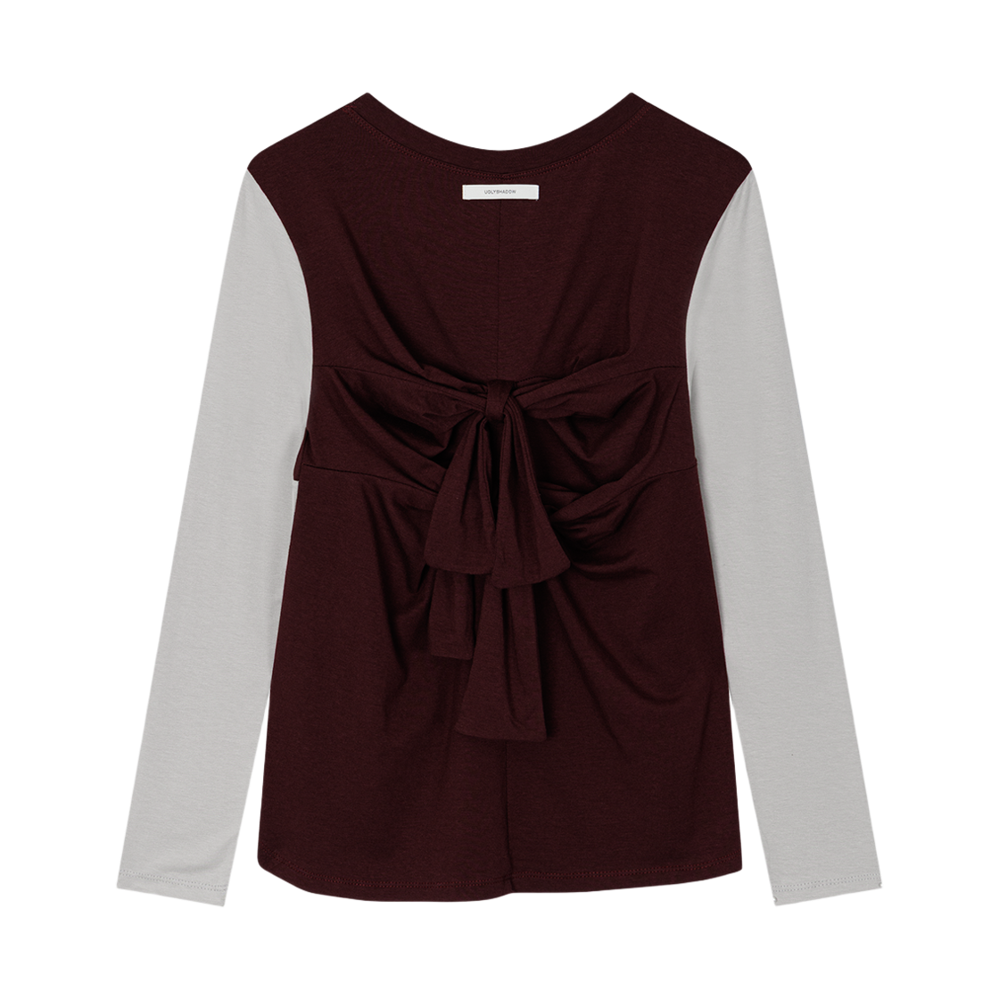 어글리쉐도우 백 리본 티셔츠(그레이 버건디)(Uglyshadow Back Ribbon T-Shirt(Grey Burgundy)) - 2