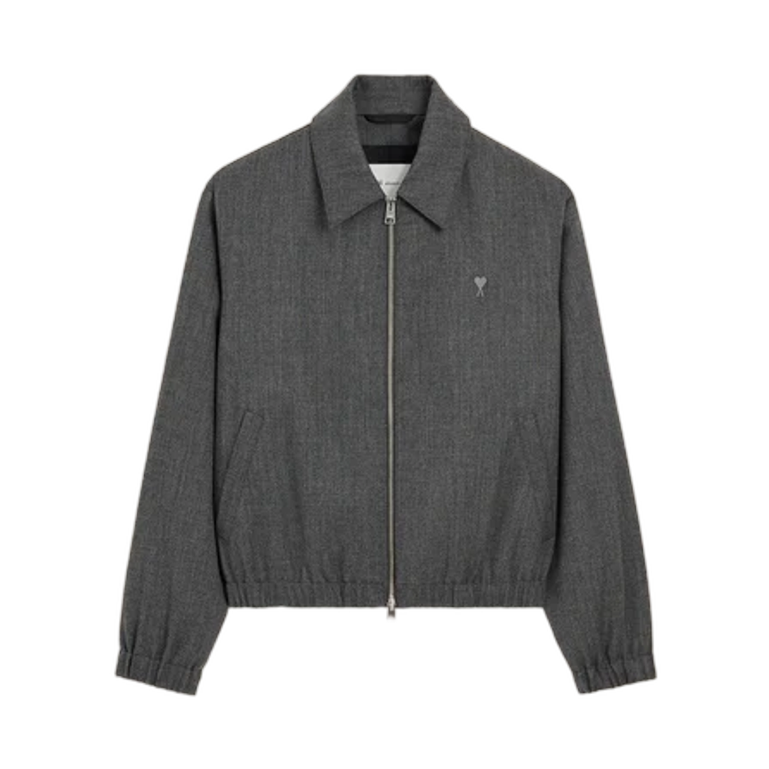 HJK830-WV0216-A189 AMI Grey Wool Padded Jacket with Ami De Coeur Tone-On-Tone Carbon Grey