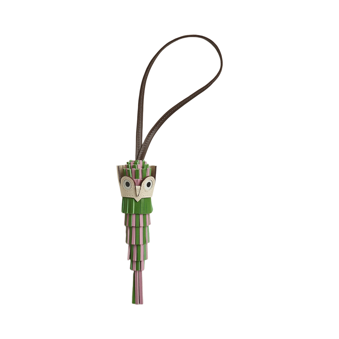 H085001CAAL Hermes Chouette Charm Milo Swift & Vert Yucca Mauve Sylvestre Chocolat Nata Blanc
