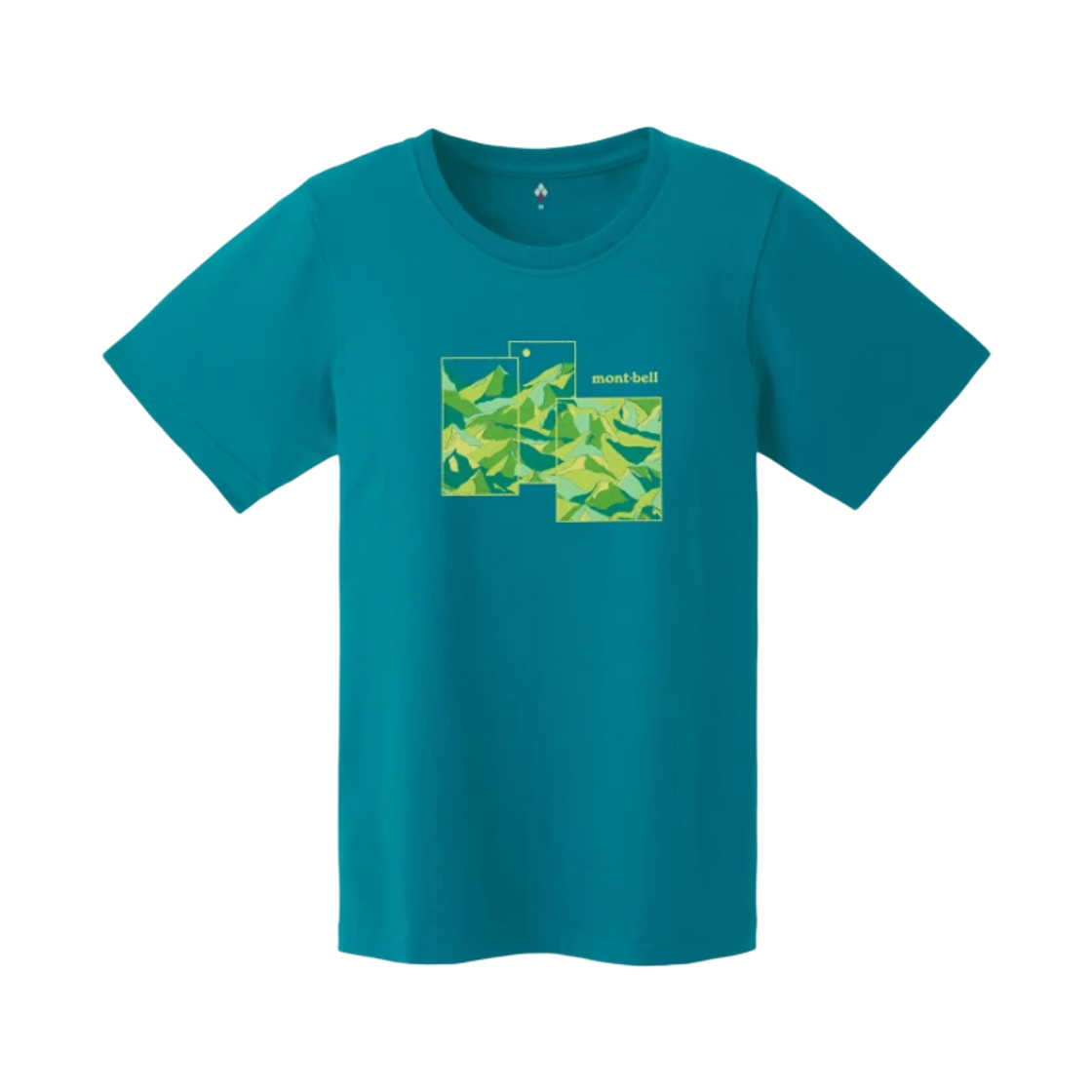 2104871 (W) Montbell Pear Skin Cotton Mountain Collage T-Shirt Turquoise
