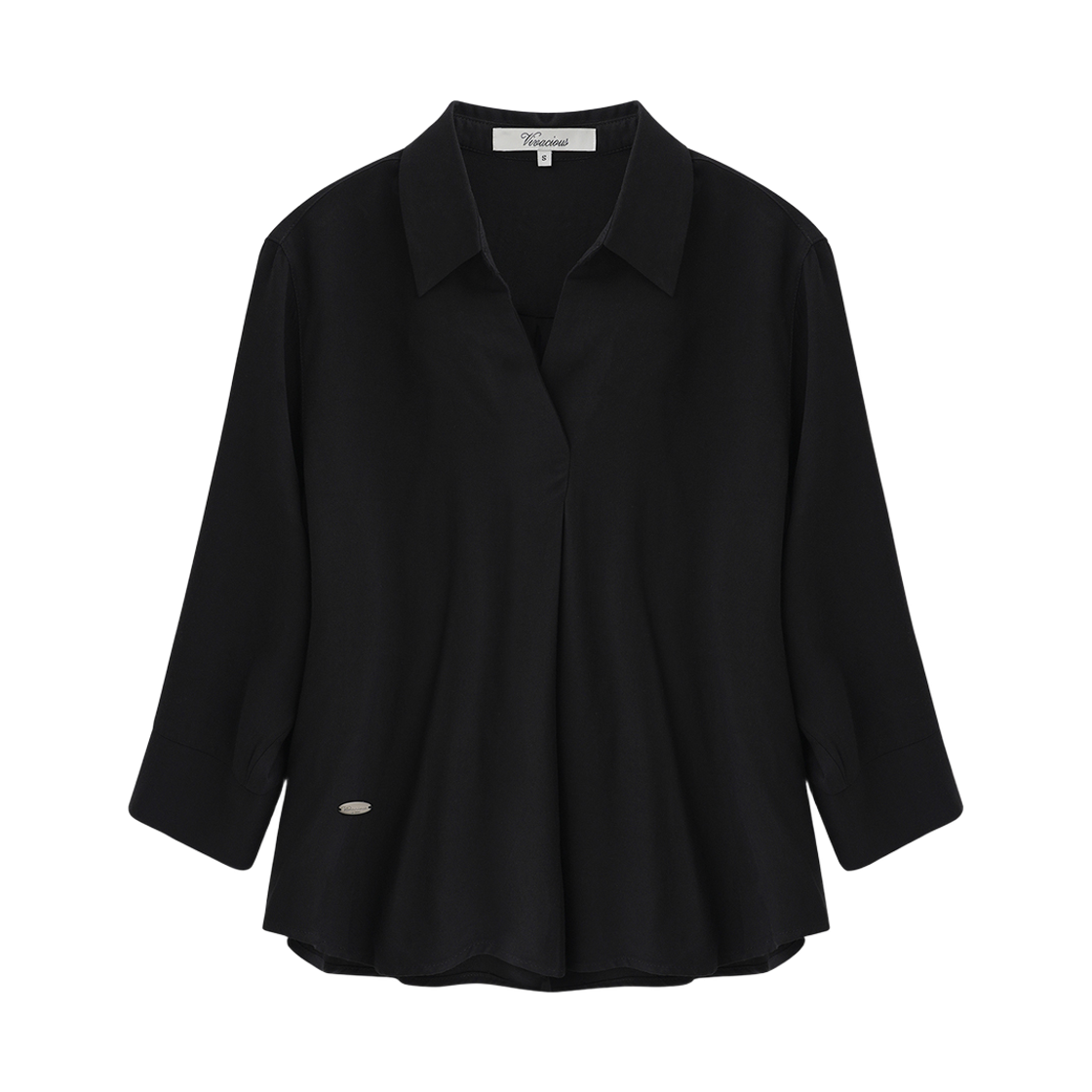 비바셔스 셰르 오픈 카라 블라우스 블랙(VIVACIOUS Cher Open Collar Blouse Black)