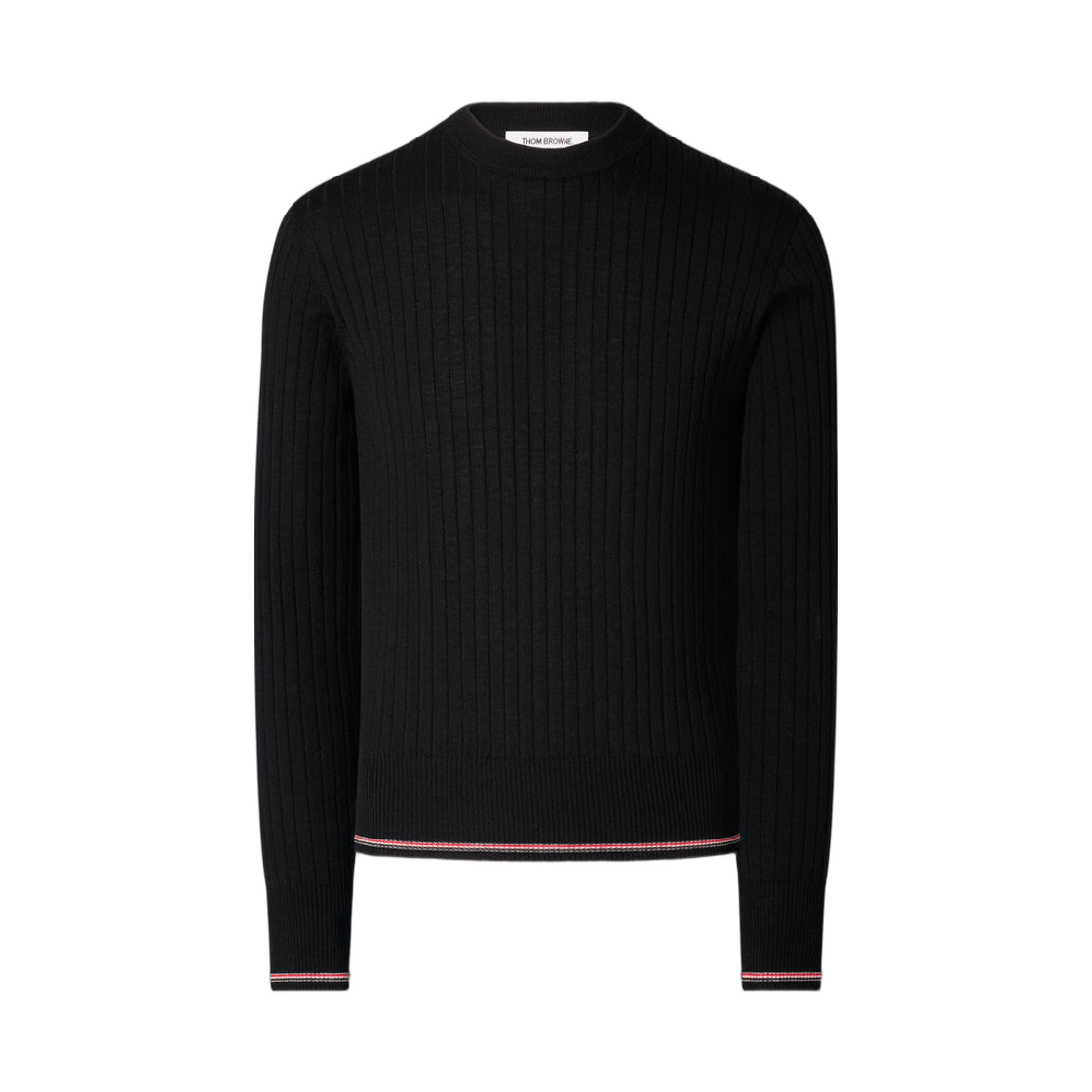 MKA585A-Y1055-001 Thom Browne Merino Wool RWB Ribbed Stitch Pullover Black
