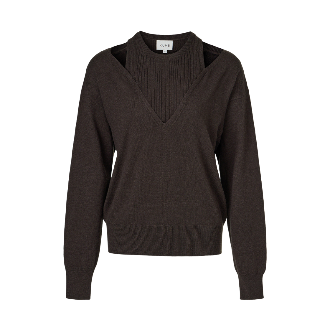 KM-26FW-SW04-DBR KUME Cashmere Blend Layering V-Neck Knit Deep Brown