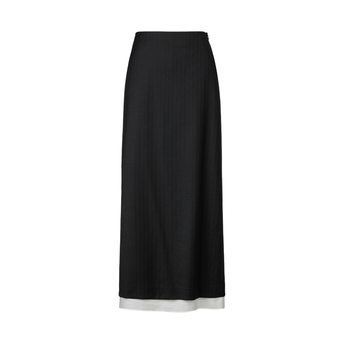 쿠메 헤링본 레이어드 롱스커트 블랙(KUME Wool Contrast Layered Skirt Black)