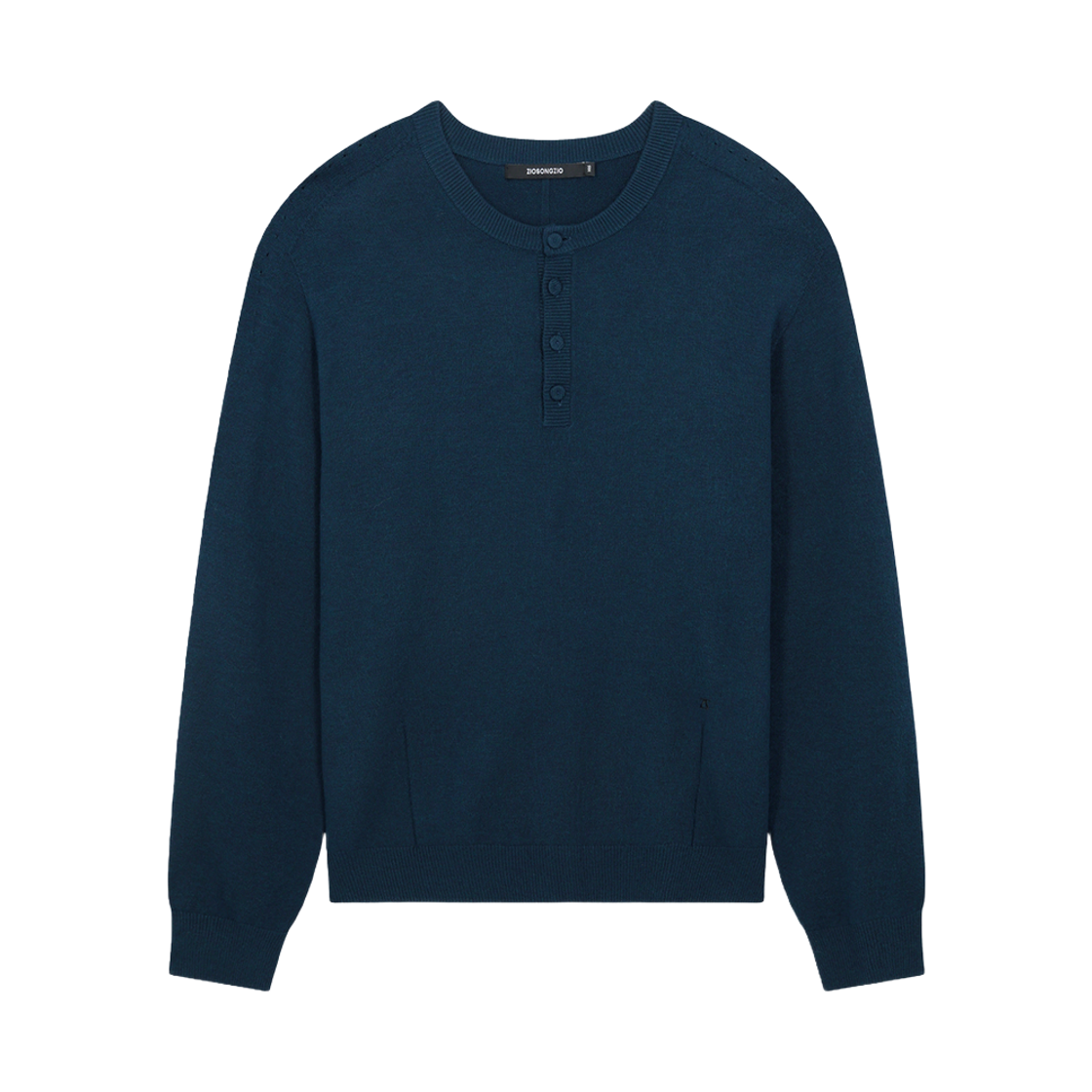 ZI6KT693TB ZIOSONGZIO Timeless Wholegarment Henley Neck Knit Teal Blue