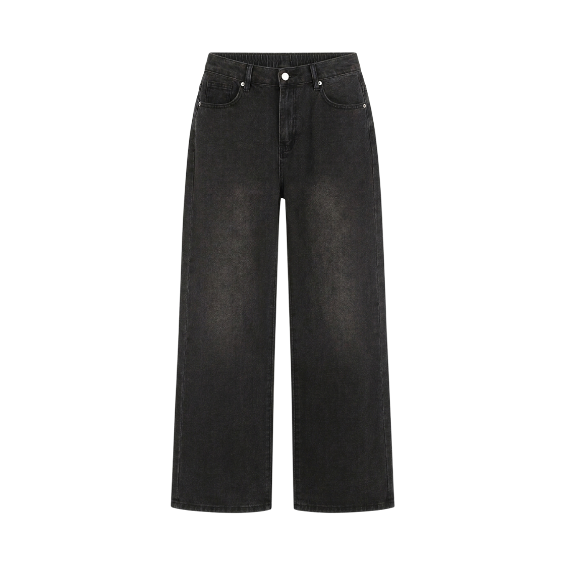GC2406-2410-블랙 GCLIP Relaxed Fade Washed Half-Banding Wide Denim Pants Black