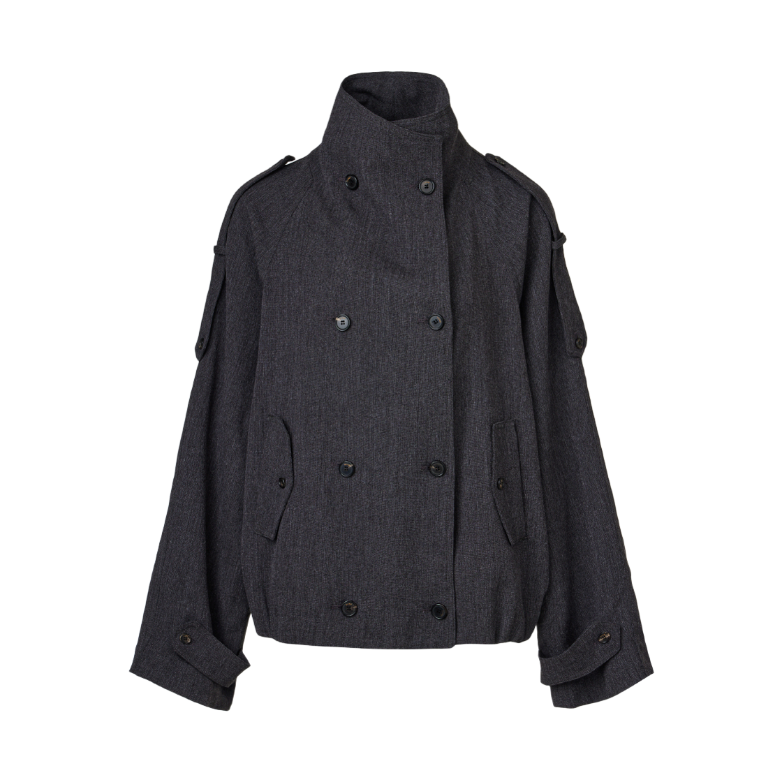 KM-26FW-JK03-MGR KUME Wool Blend Double-Breasted Short Trench Coat  Melange Gray