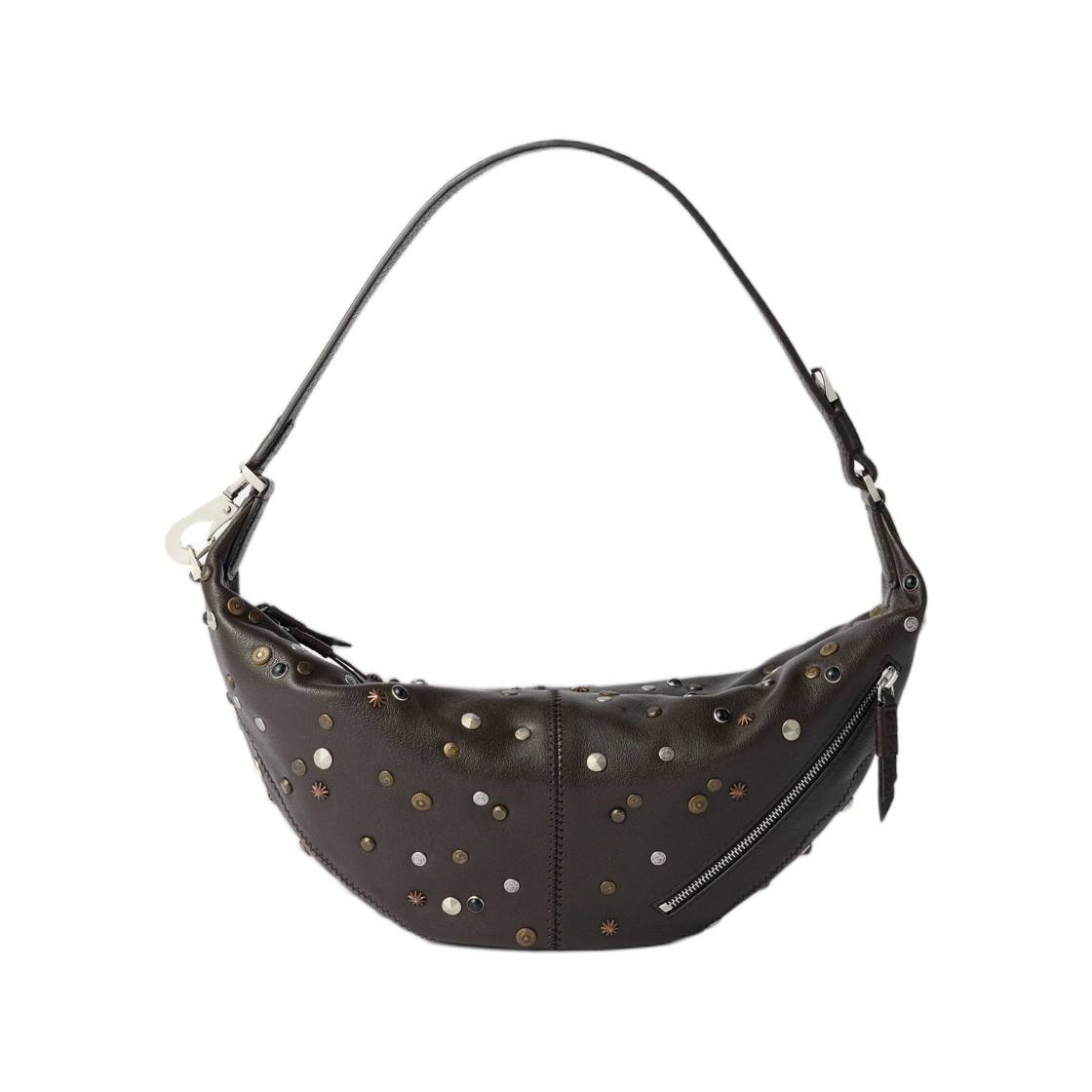 BG0242-LL0131-490 (W) Lemaire Mini Quiver Clip Bag in Satellite Studded Grained Buffalo Leather Dark Chocolate