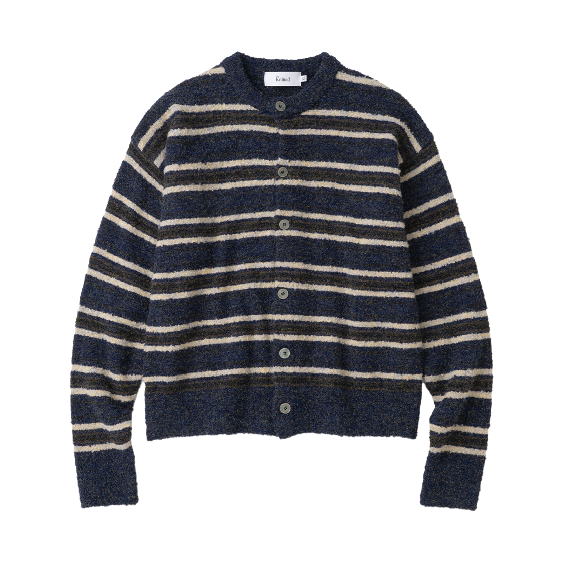K26FWUCD02NV Knitted Boucle Stripe Crop Round Cardigan Navy